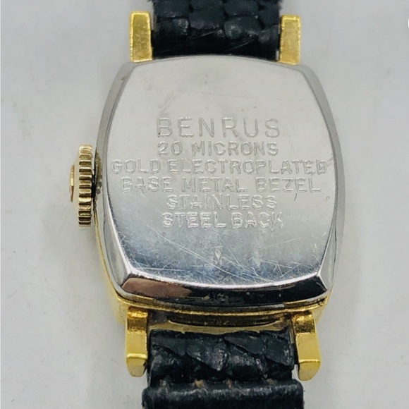 Adolfo Quartz & Benrus Lizard BandWatch Black Leather Dial Gold Tone Crystal - Picture 16 of 16